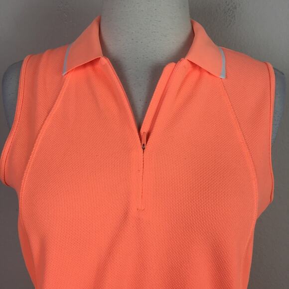 Athleta Neon Orange Sleeveless Collared Top Small Tall - Picture 3 of 9